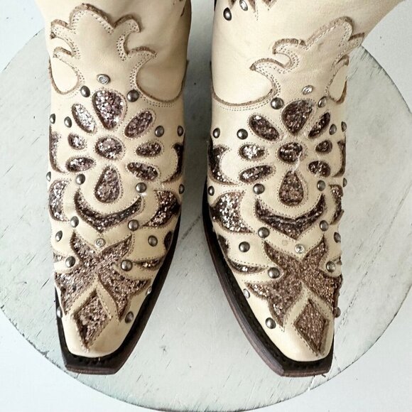 NEW Lane Womens Cowboy Boots 6 Tan Gold Western Cowgirl Mid Calf Pointed Toe - Picture 8 of 14